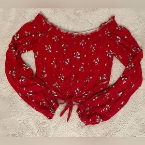 H&M Off The Shoulder Red Floral Top